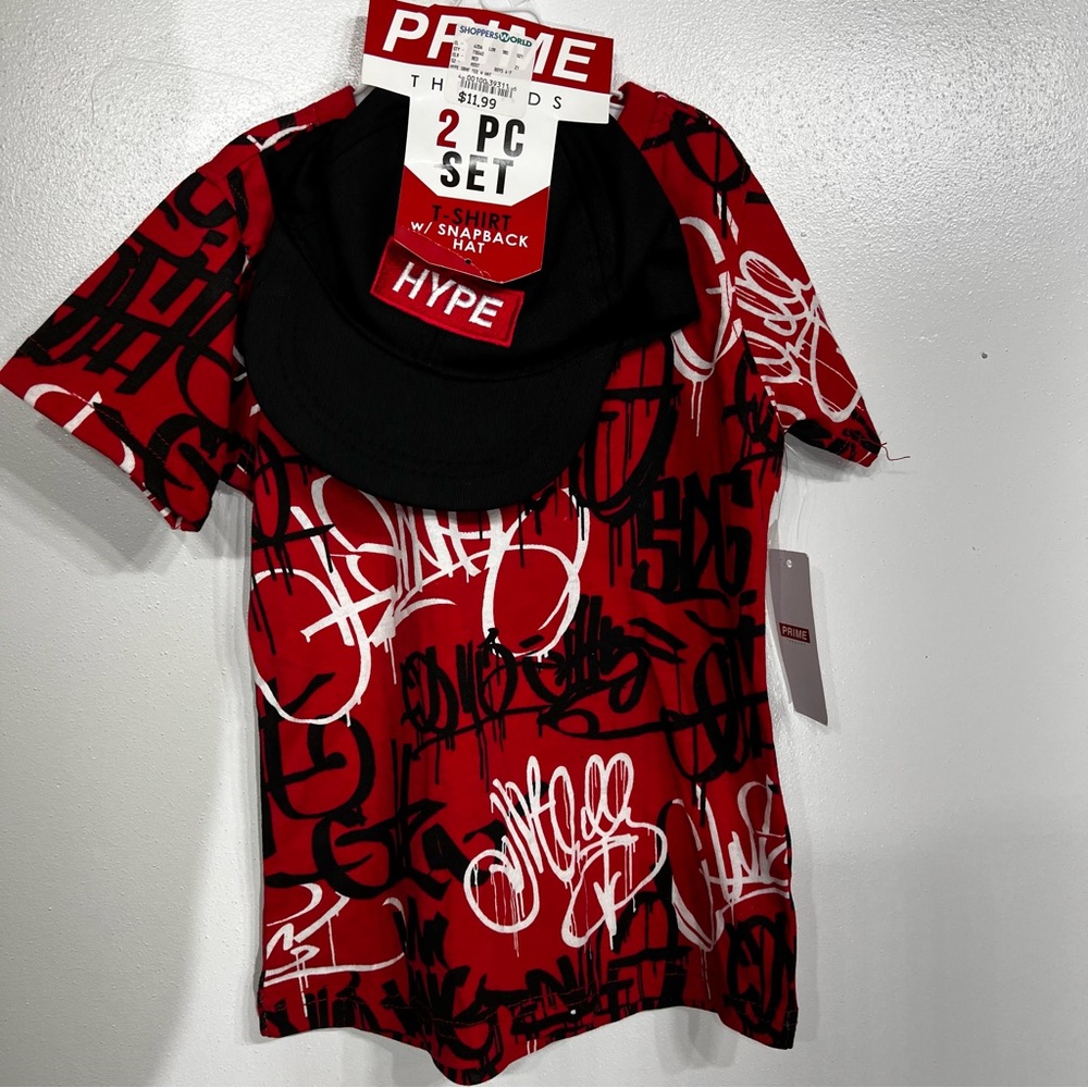 Boys 4-7  shirt like tee shirt style prime threads hype style with baseball cap